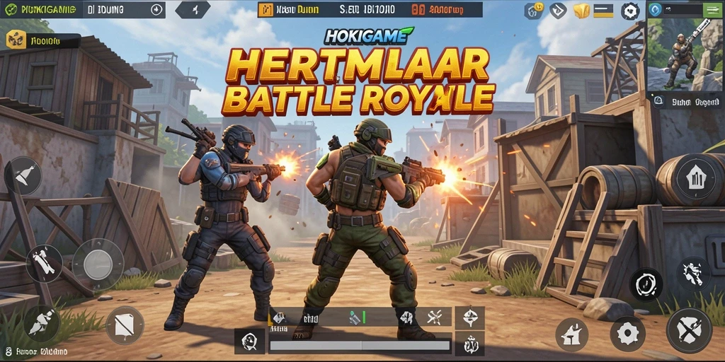 Screenshot menunjukkan gameplay seru di HOKIGAME selama pertempuran Battle Royale.