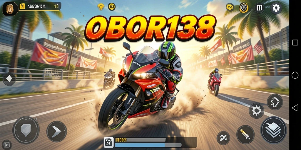 Tampilan permainan OBOR138 dengan balapan motor yang seru.