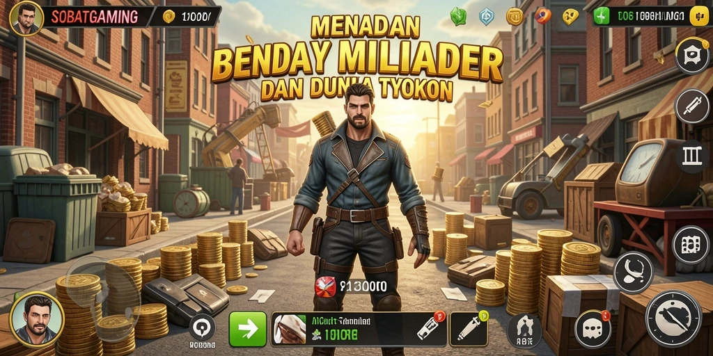 Gameplay SOBATGAMING menampilkan keseruan membangun kerajaan bisnis.